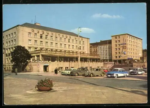 AK Karl-Marx-Stadt, Theaterplatz mit Interhotel Chemnitzer Hof