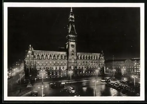 AK Hamburg, Rathaus am Platz im Licht