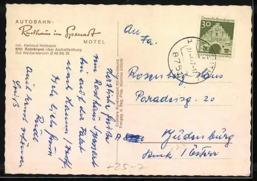 AK Rohrbrunn, Autobahn Rasthaus im Spessart Motel