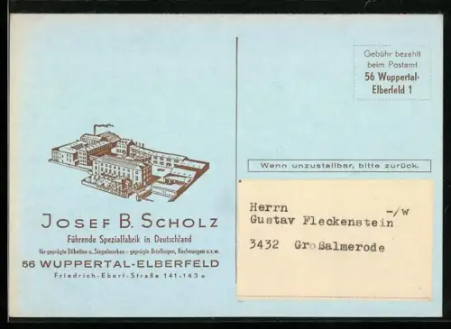 Künstler-AK Wuppertal-Elberfeld, Spezialfabrik B. Scholz, Friedrich-Ebert-Strasse 141-143 e