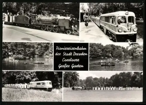 AK Dresden, Pioniereisenbahn rund um den Carolasee durch den Grossen Garten
