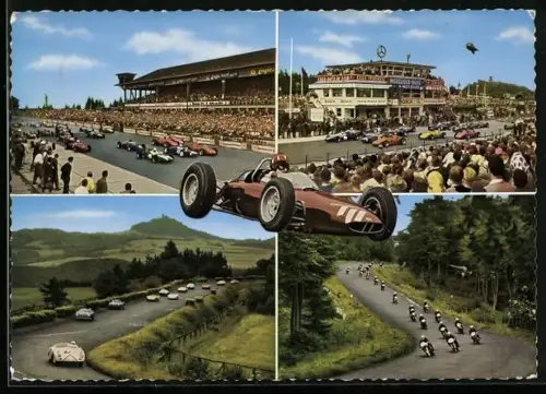 AK Ansichten der Autorennstrecke Nürburgring, F1-Autos