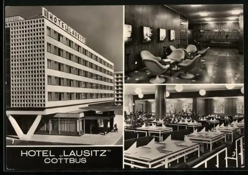 AK Cottbus, Aussenansicht und Innenansichten vom Hotel Lausitz