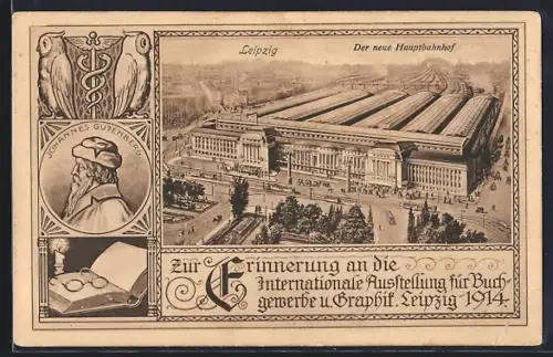AK Leipzig, Internationale Ausstellung für Buchgewerbe u. Graphik 1914, Der neue Hauptbahnhof