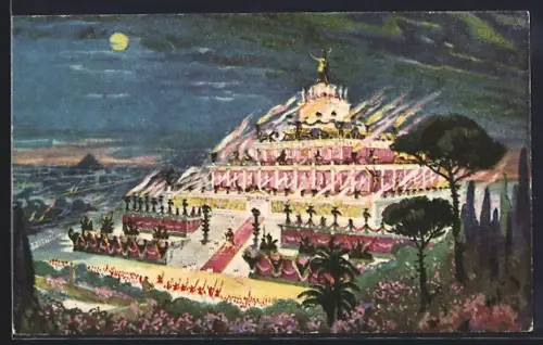 AK Berlin, Blumenkunst u. Gartenbau Jubiläums-Ausstellung 1928, Diorama Der Scheiterhaufen des Hephaistion