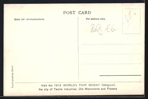 Künstler-AK Gand, Exposition Universelle & Internationale 1913, Dame vor der Stadt