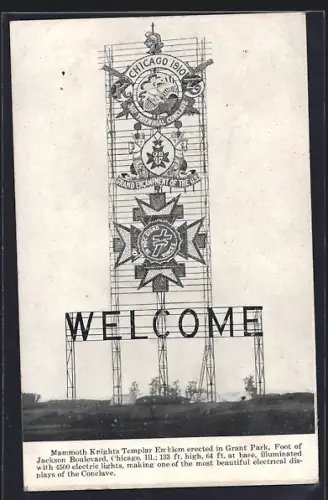 AK Chicago /Ill., 31st Triennial Conclave 1910, Knights Templar Emblem in Grant Park