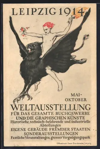 AK Leipzig, Weltausstellung für das gesamte Buchgewerbe und die graphischen Künste 1914, Faun