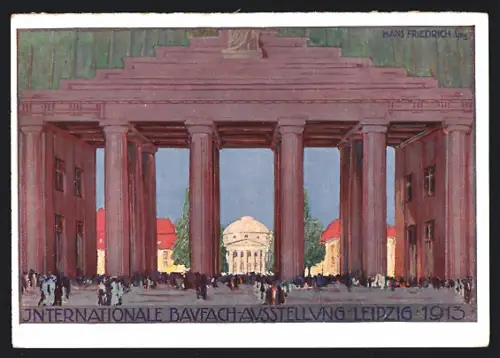 Künstler-AK Leipzig, Internationale Baufachausstellung mit Sonderausstellungen 1913, Eingang Reitzenhainer Strasse