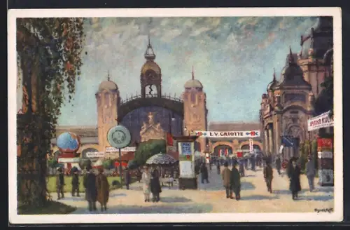 Künstler-AK Praha, Výstaviste, Veletrhy, Prumyslový palác, Ausstellung