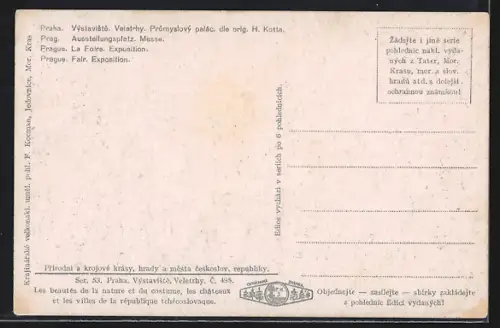 Künstler-AK Praha, Výstaviste, Veletrhy, Prumyslový palác, Ausstellung