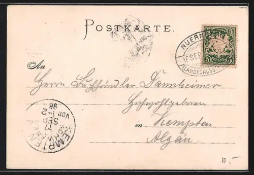 Lithographie Nürnberg, Landesausstellung 1896, Gasthaus Münchener Bierhalle