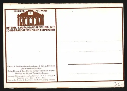 AK Leipzig, Intern. Baufach-Ausstellung 1913, Palast des Stahlwerksverbandes