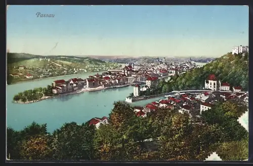 AK Passau, Stadtansicht aus der Vogelschau