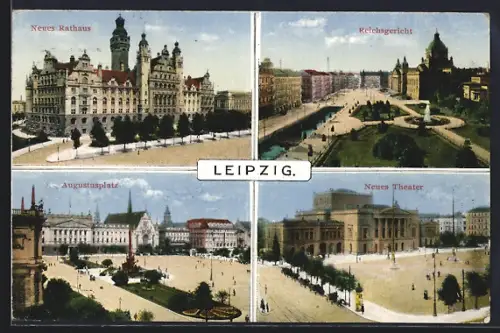 AK Leipzig, Neues Rathaus, Reichsgericht, Augustusplatz, Neues Theater