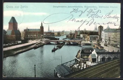 AK Berlin, Dampferstation Jannowitzbrücke, Waisenbrücke, Märkisches Museum
