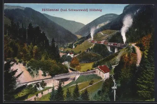 AK Höllental /bad. Schwarzwald, Höllsteig, Eisenbahn, Talansicht