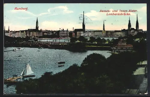 AK Hamburg-Neustadt, Aussen-und Innen-Alster, Lombardsbrücke