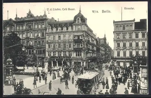 AK Berlin, Unter den Linden, Café Bauer, Kranzler, Strassenansicht