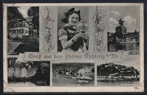 AK Koblenz a. Rh., Deutsches Eck, Ehrenbreitstein, Gesamtansicht, 
