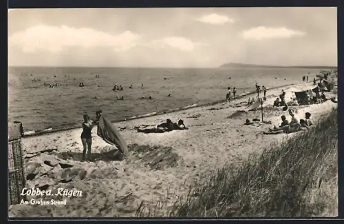 AK Lobbe a. Rügen, Grosser Strand, Badegäste