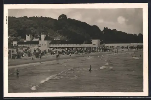 AK Heringsdorf / Ostseebad, Strand, Badegäste, Strandpromenade