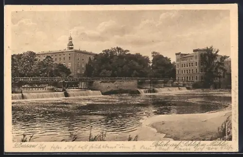 AK Dessau, Blick auf Schloss und Mühle