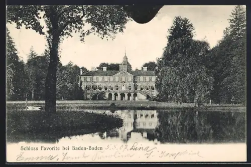 AK Baden-Baden, Schloss Favorite, Park, Teich