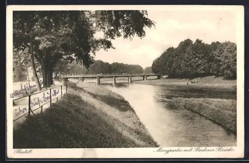 AK Rastatt, Murspartie mit Badener Brücke