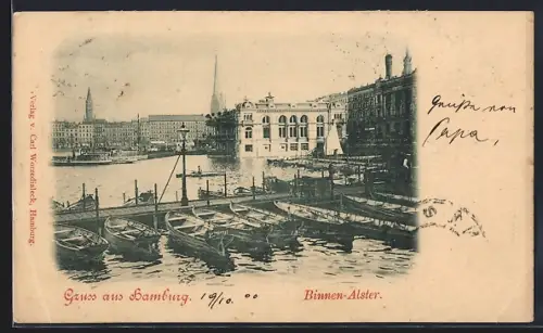 AK Hamburg, Binnen-Alster mit Alsterpavillon