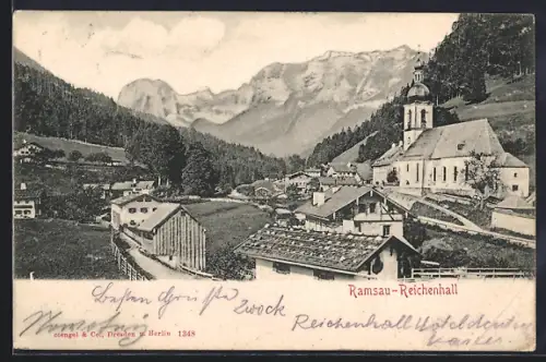 AK Ramsau-Reichenhall, Kirche, Dorfansicht, Alpenpanorama