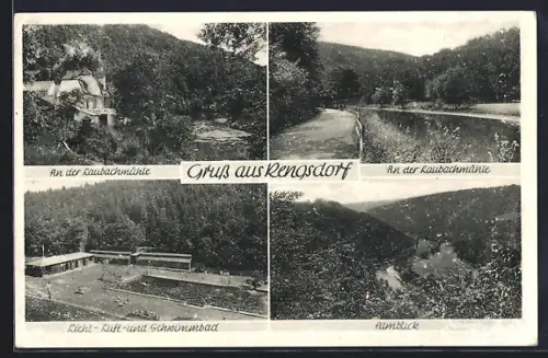AK Rengsdorf, Gasthaus Laubachmühle, Schwimmbad und Almblick