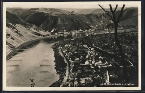 AK Löf-Brodenbach a. d. Mosel, Ortsansicht, Moselschleife, Kirche