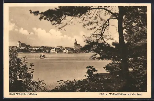 AK Bad Waren /Müritz, Blick vom Waldschlösschen auf die Stadt