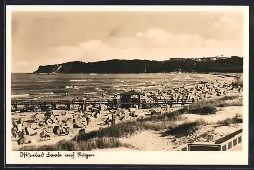 AK Baabe auf Rügen, Strand mit Seebrücke