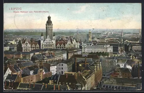 AK Leipzig, Neues Rathaus vom Peterskirchturm