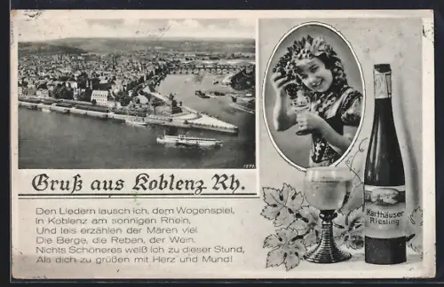 AK Koblenz a. Rh., Rheinpanorama, Karthäuser Riesling