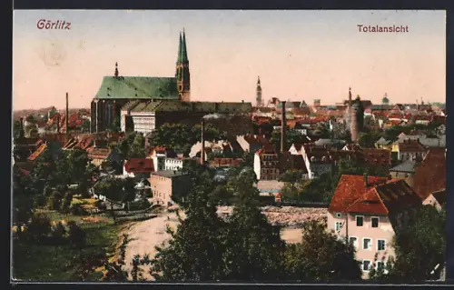 AK Görlitz, Ortsansicht mit Kirche