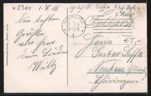 AK Görlitz, Ortsansicht mit Kirche