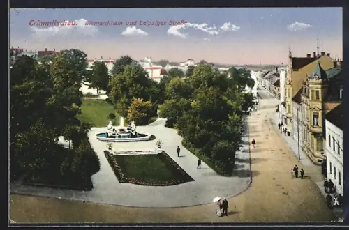 AK Crimmitschau, Bismarckhain und Leipziger Strasse