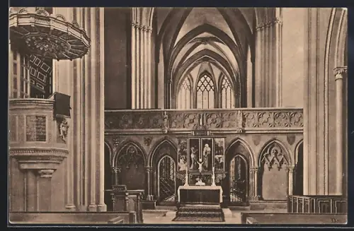 AK Meissen, Dom, Mittelschiff, Kanzel, Kreuzaltar, Lettner