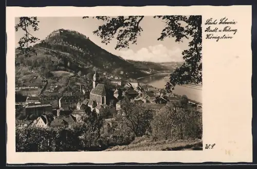 AK Königstein /Sächs. Schweiz, Blick über den Ort