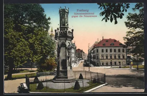 AK Freiberg / Sachsen, Schwedendenkmal, Petersstrasse