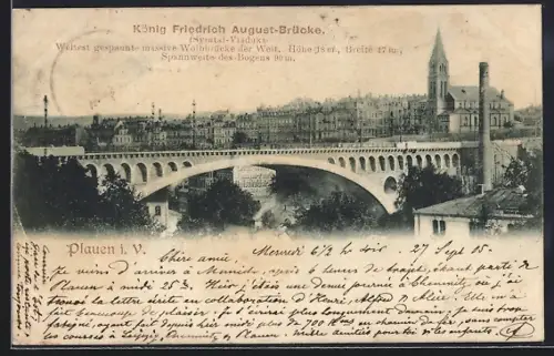 AK Plauen i. V., König Friedrich August-Brücke, Stadtviadukt, Stadtansicht
