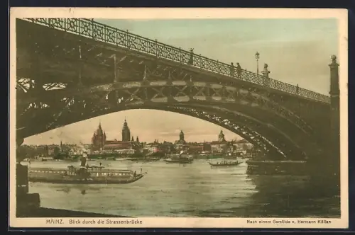 AK Mainz, Blick durch die Strassenbrücke