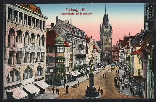 AK Freiburg i. Br., Kaiserstrasse mit Martinstor