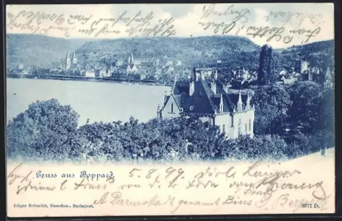 AK Boppard, Stadtansicht mit Rhein und Schloss