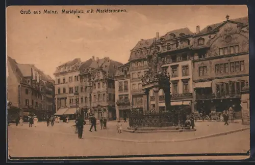 AK Mainz, Marktplatz, Marktbrunnen