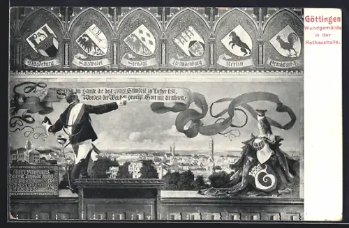AK Göttingen, Wandgemälde in der Rathaushalle
