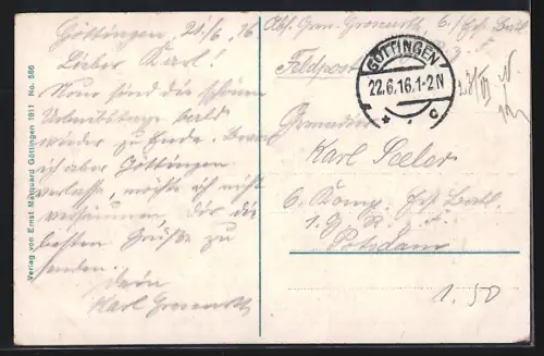 AK Göttingen, Wandgemälde in der Rathaushalle